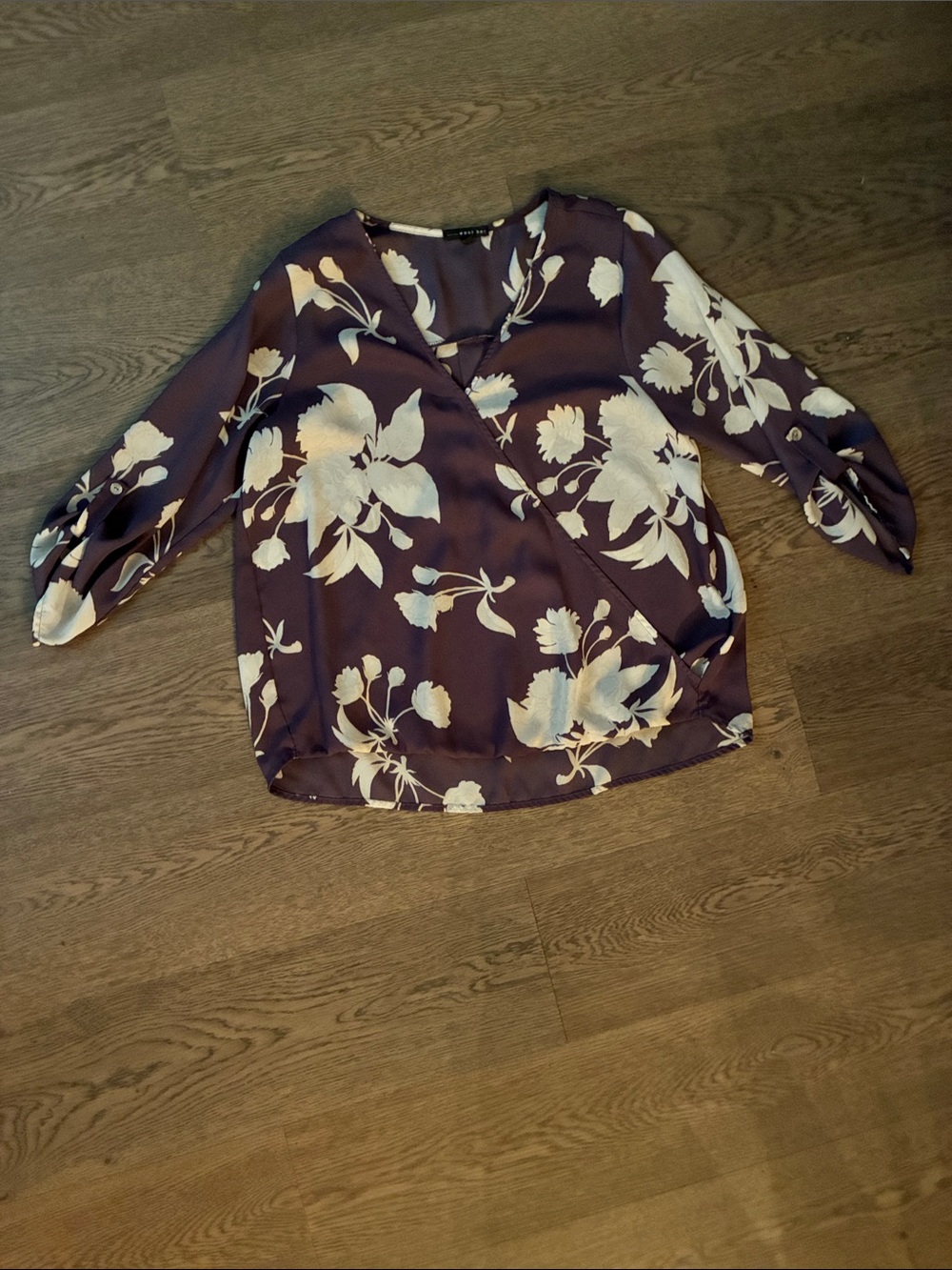 West Kei Plum Floral Surplice Blouse with Cream Print